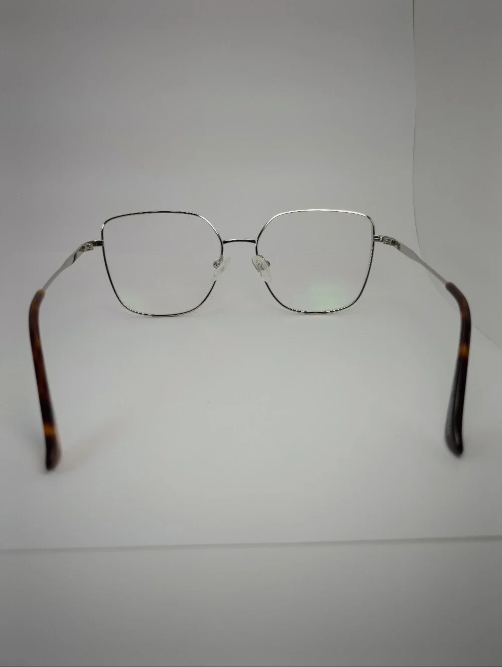 Bessie. Titiaium. Women's Oversized Square Metal Frame Glasses in Chrome.